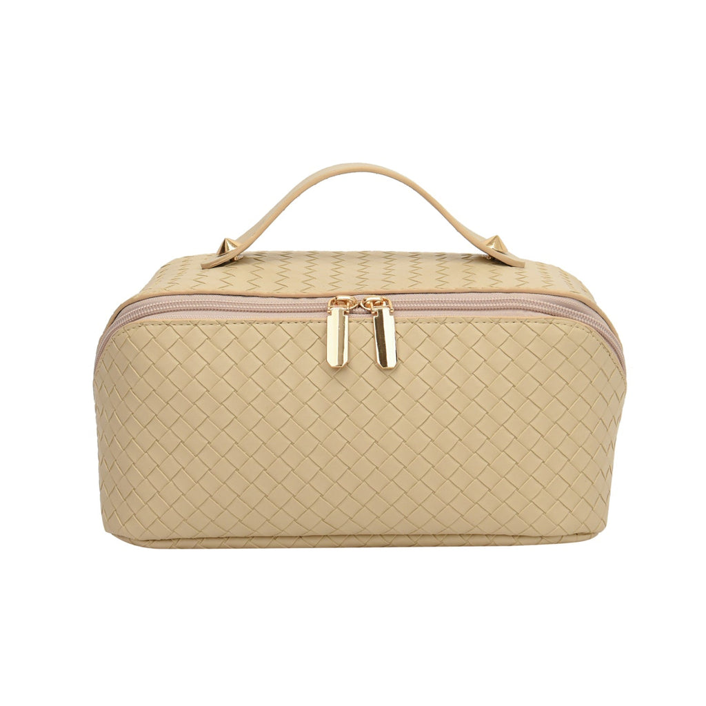 Synthetic Leather Woven Travel Makeup Bag