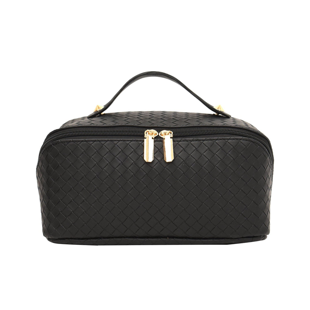 Synthetic Leather Woven Travel Makeup Bag