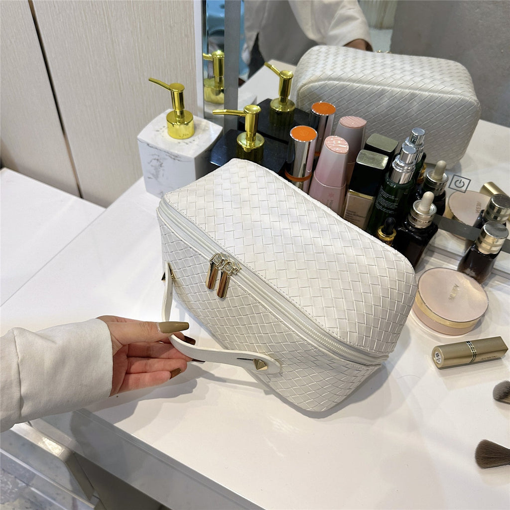 Synthetic Leather Woven Travel Makeup Bag