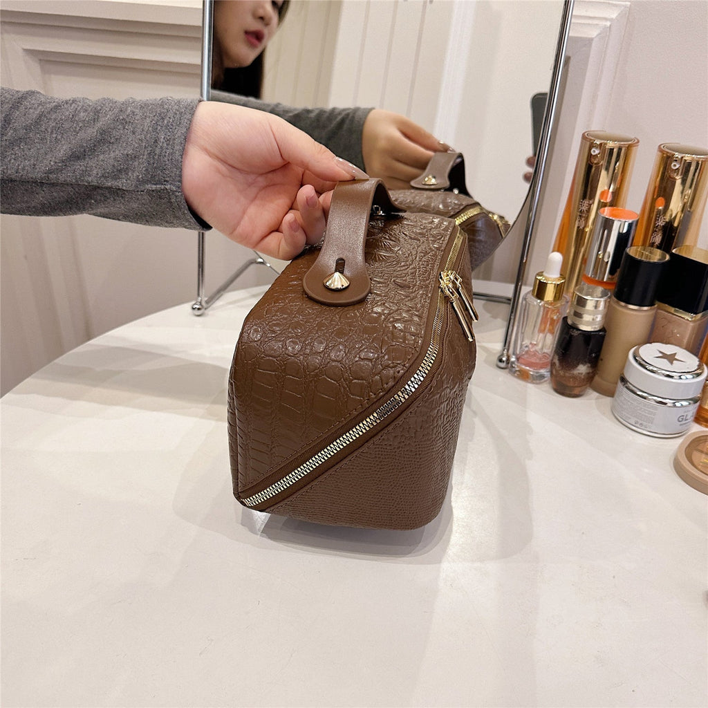 Crocodile-Embossed Travel Makeup Bag