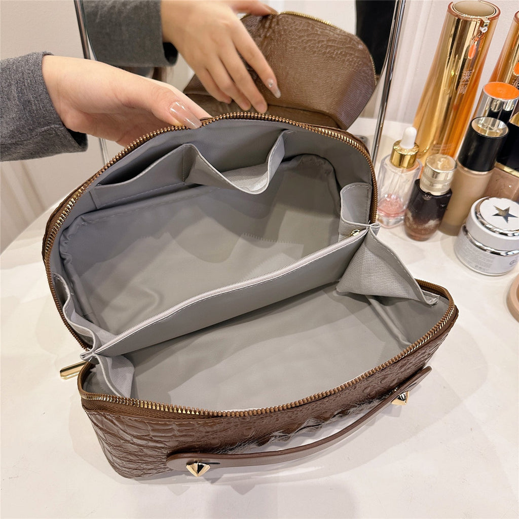 Crocodile-Embossed Travel Makeup Bag