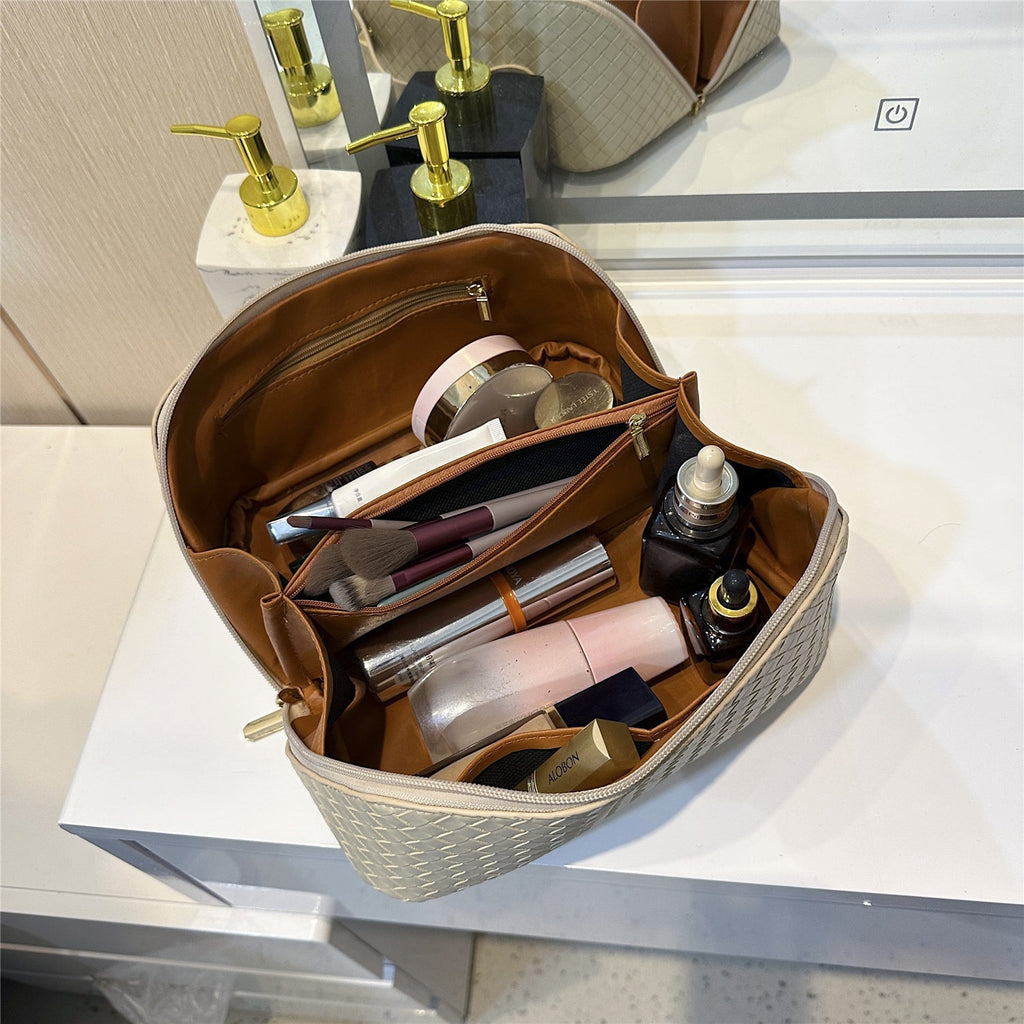 Synthetic Leather Woven Travel Makeup Bag