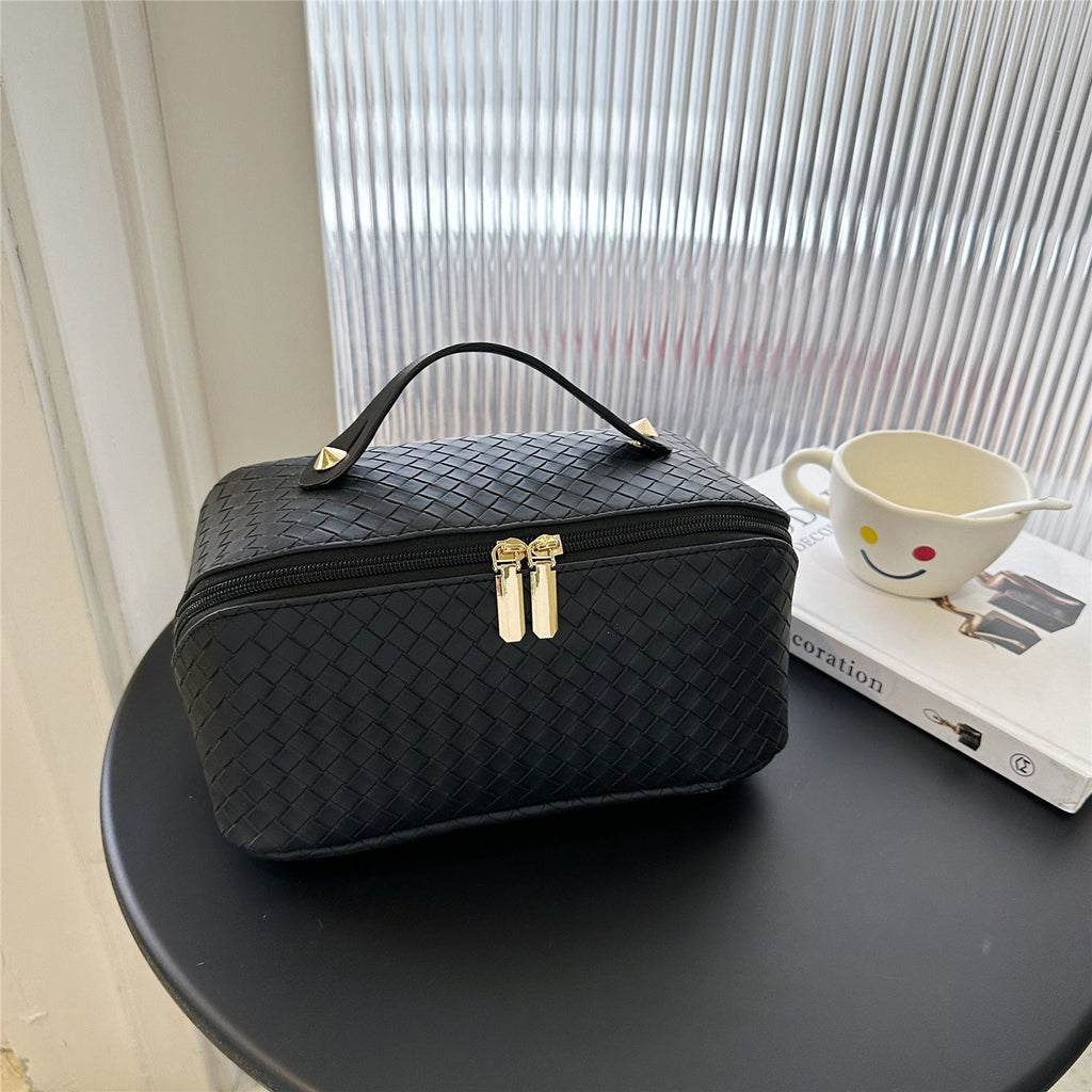 Synthetic Leather Woven Travel Makeup Bag