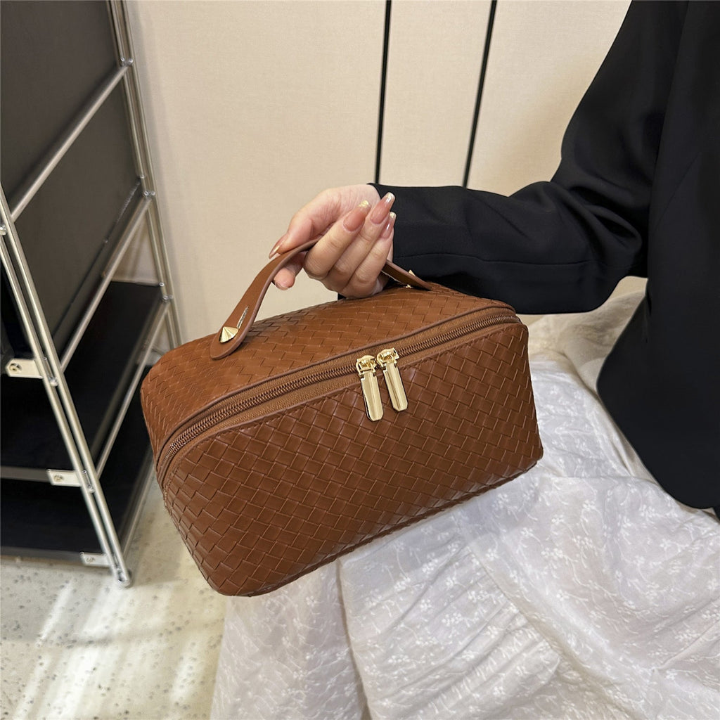 Synthetic Leather Woven Travel Makeup Bag