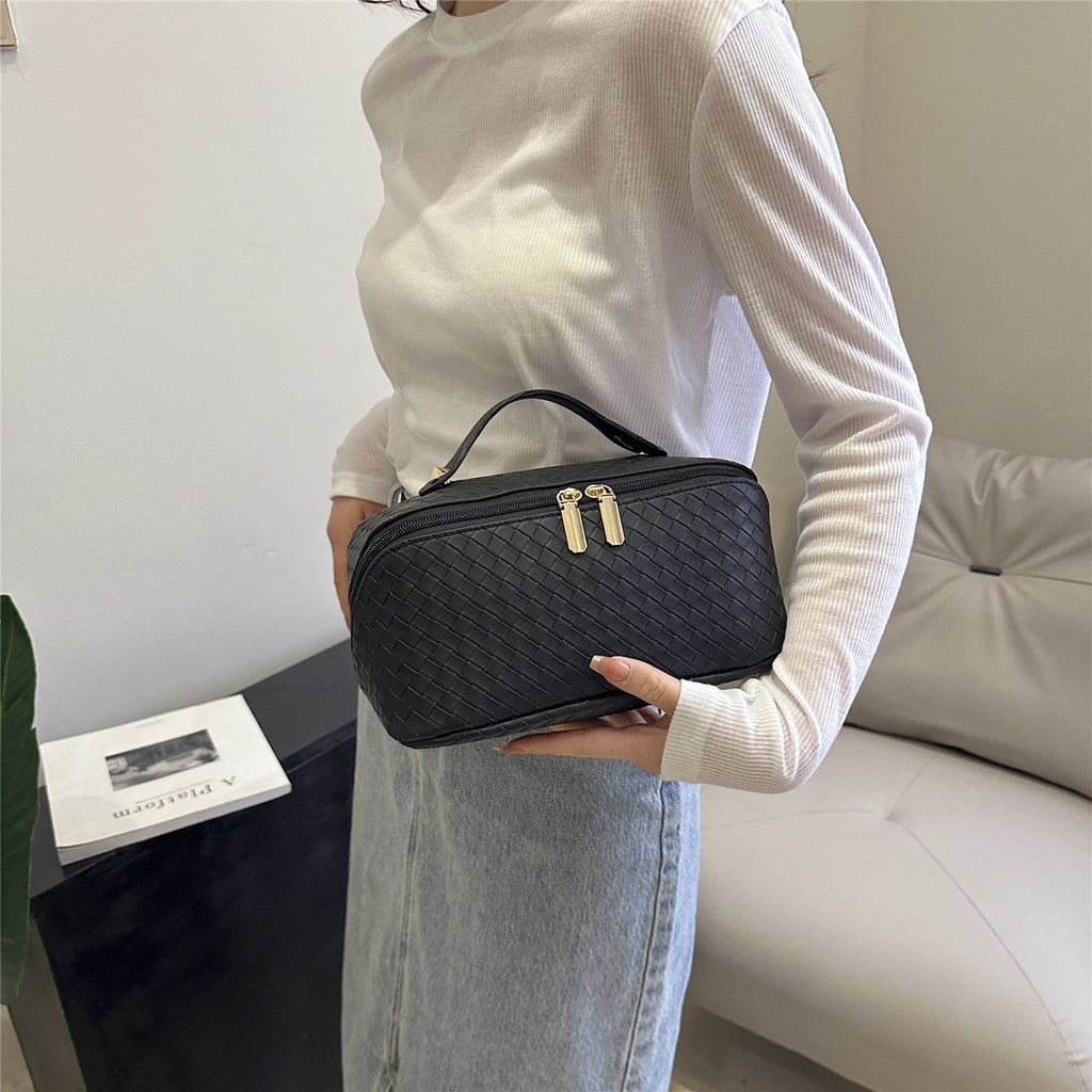 Synthetic Leather Woven Travel Makeup Bag