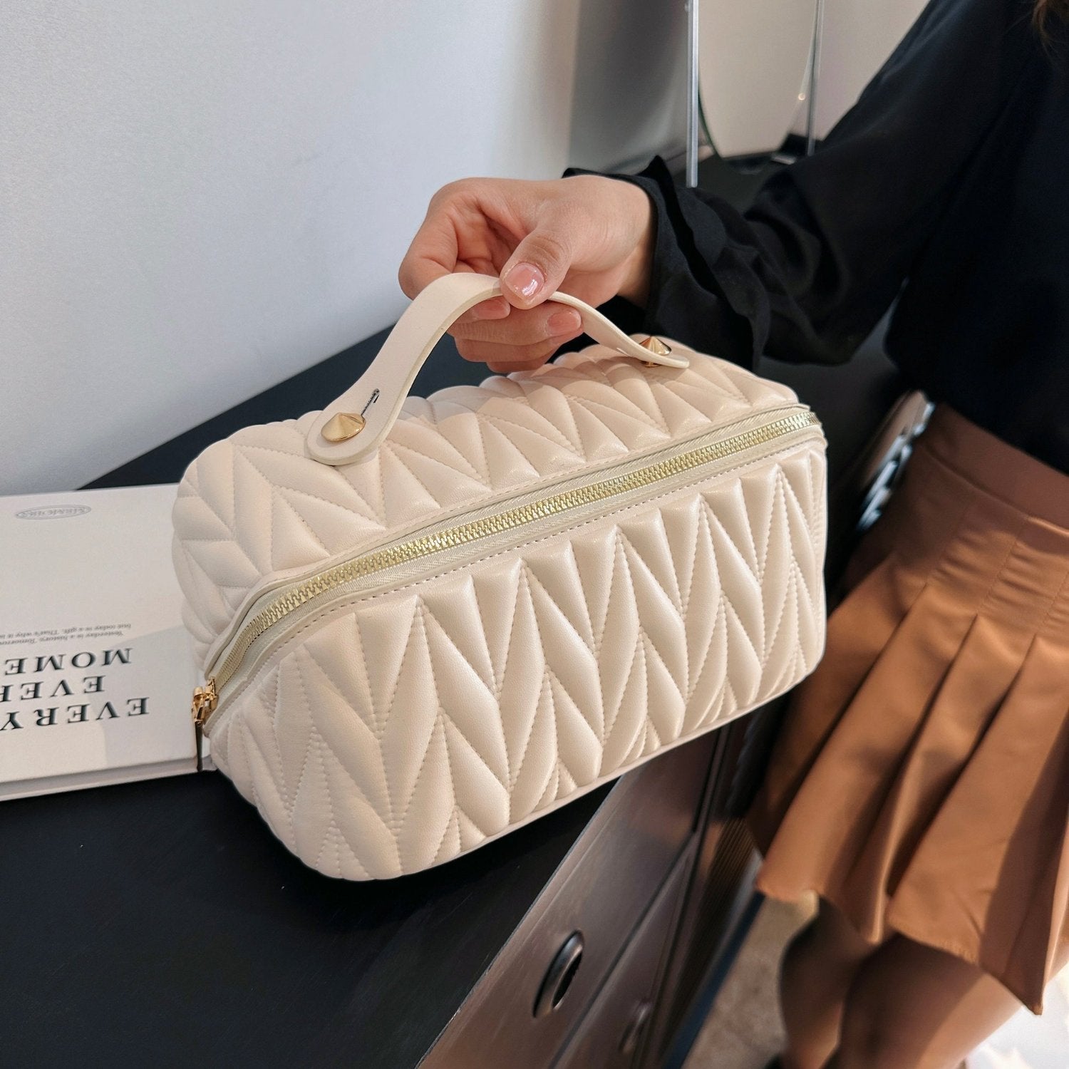 Quilted Travel Makeup Bag