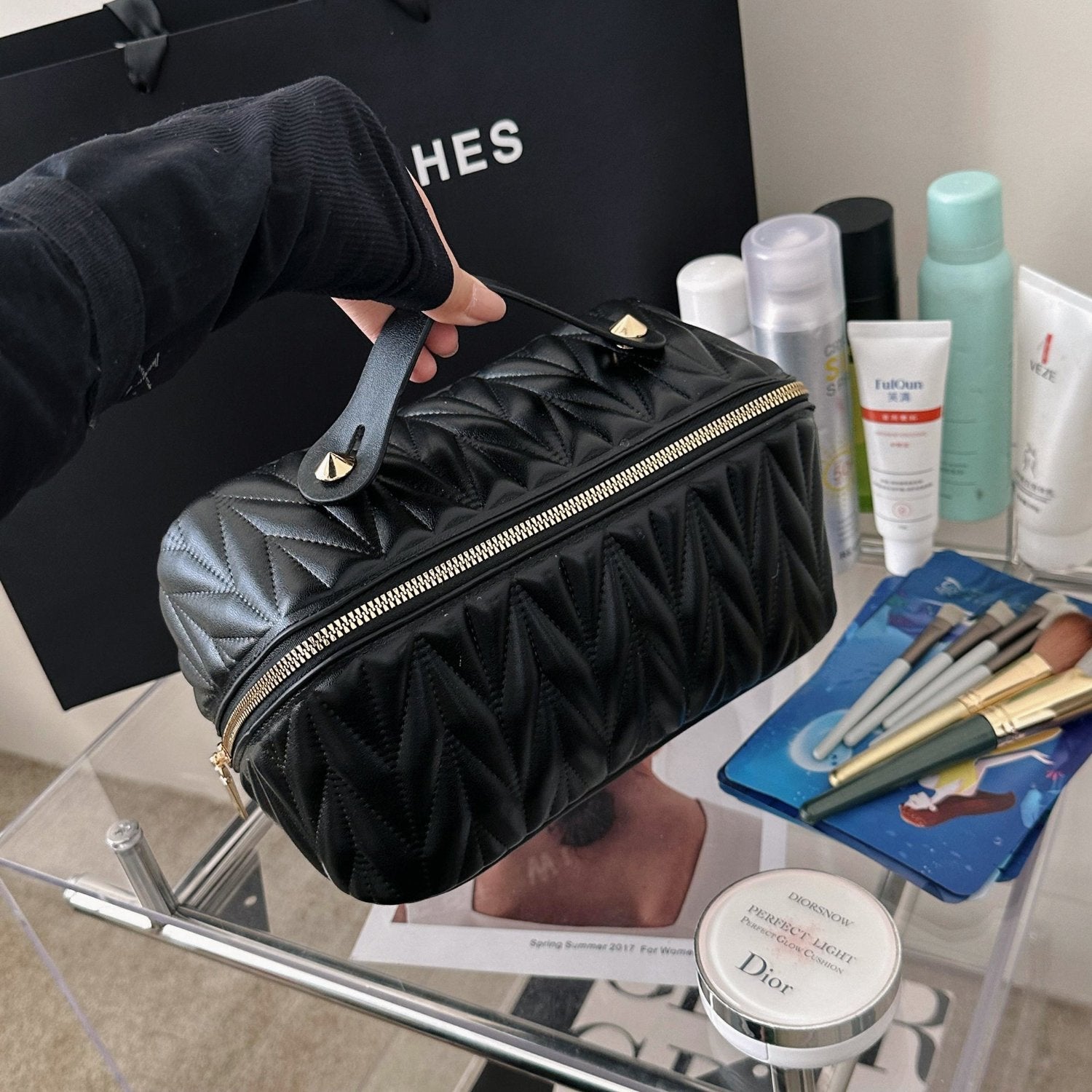 Quilted Travel Makeup Bag
