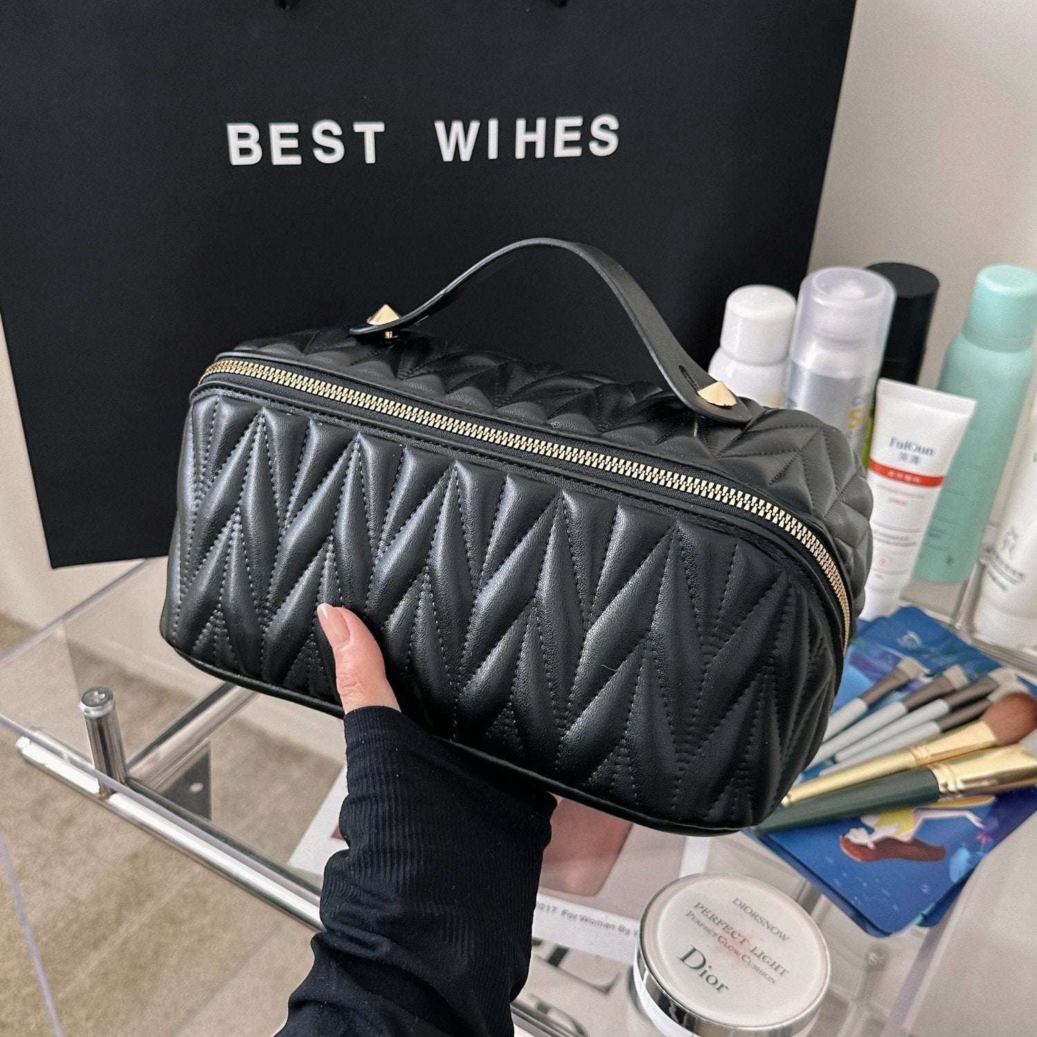 Quilted Travel Makeup Bag