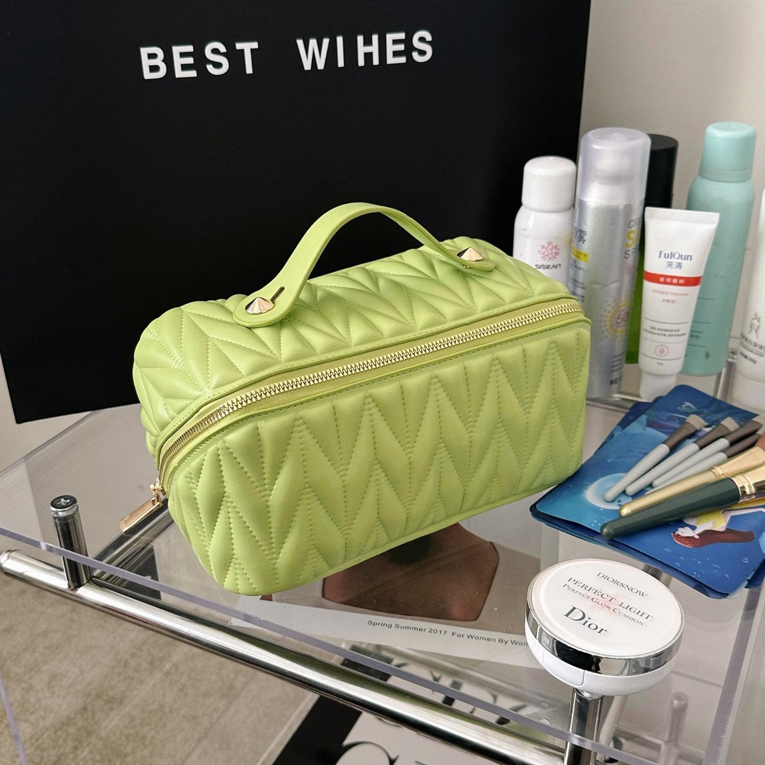 Quilted Travel Makeup Bag