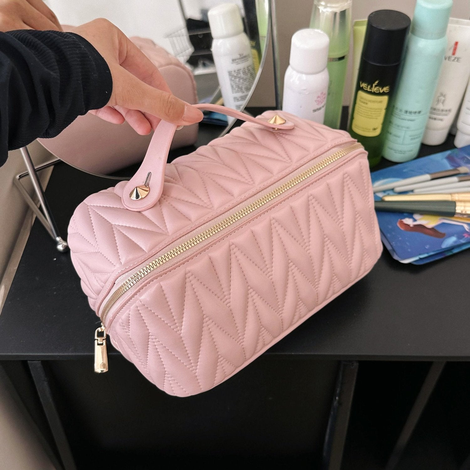 Quilted Travel Makeup Bag