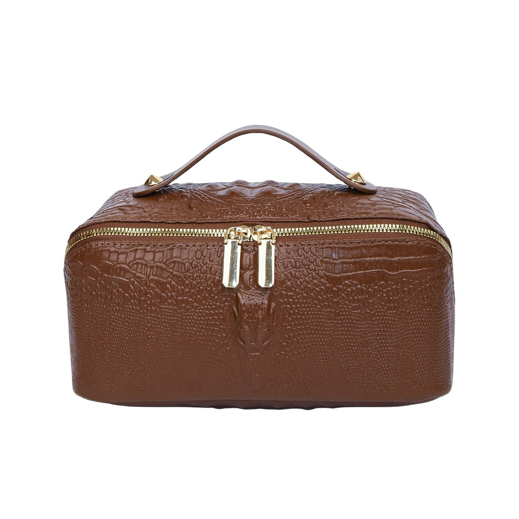 Crocodile-Embossed Travel Makeup Bag