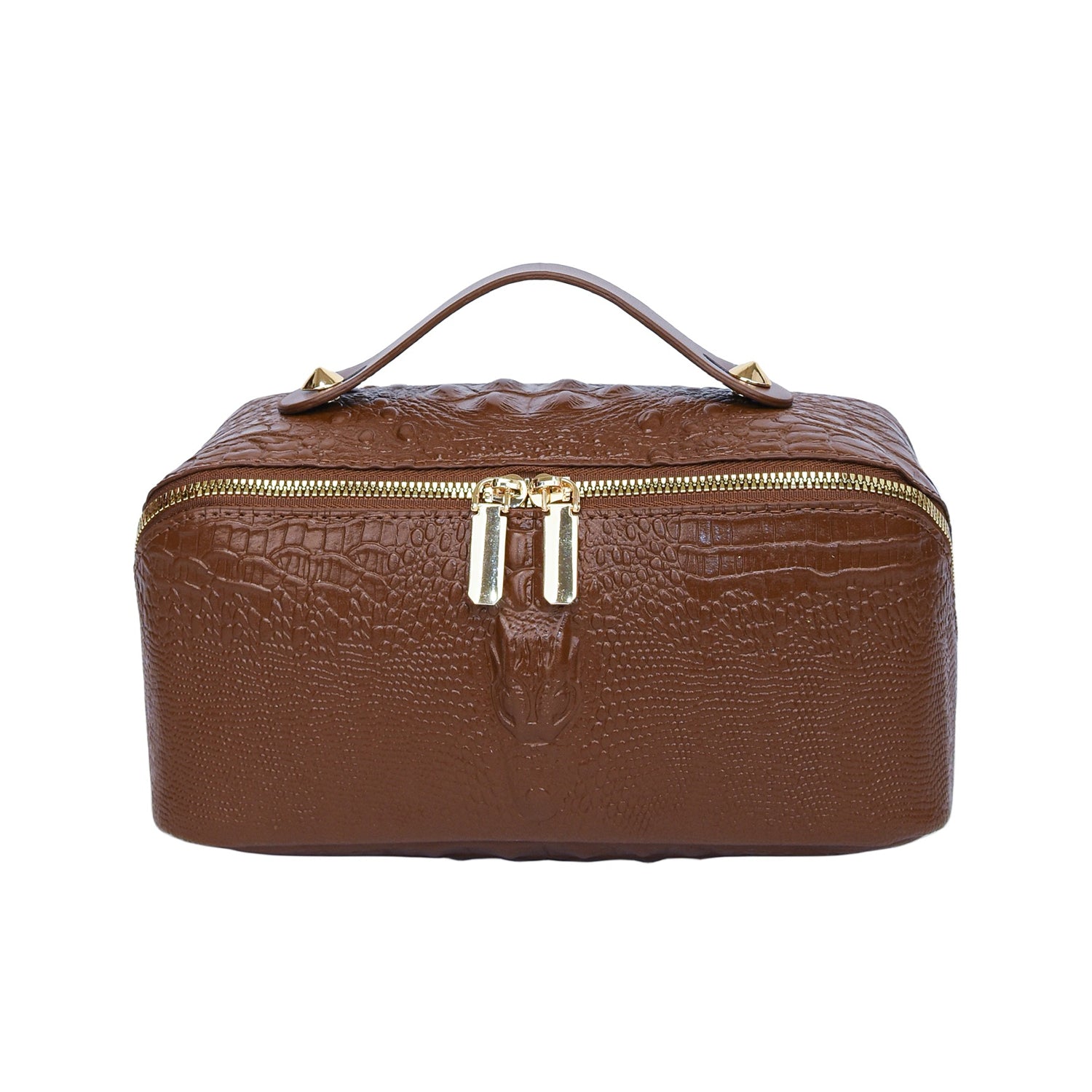 Crocodile-Embossed Travel Makeup Bag