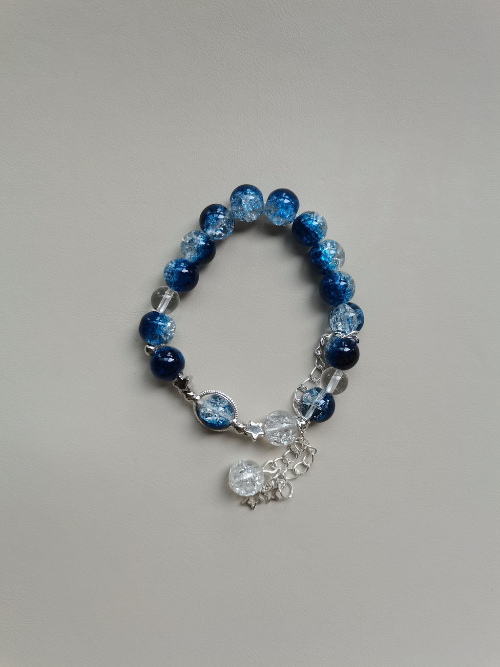 Glittery Blue & Clear Bead Bracelet with Dangling Stars