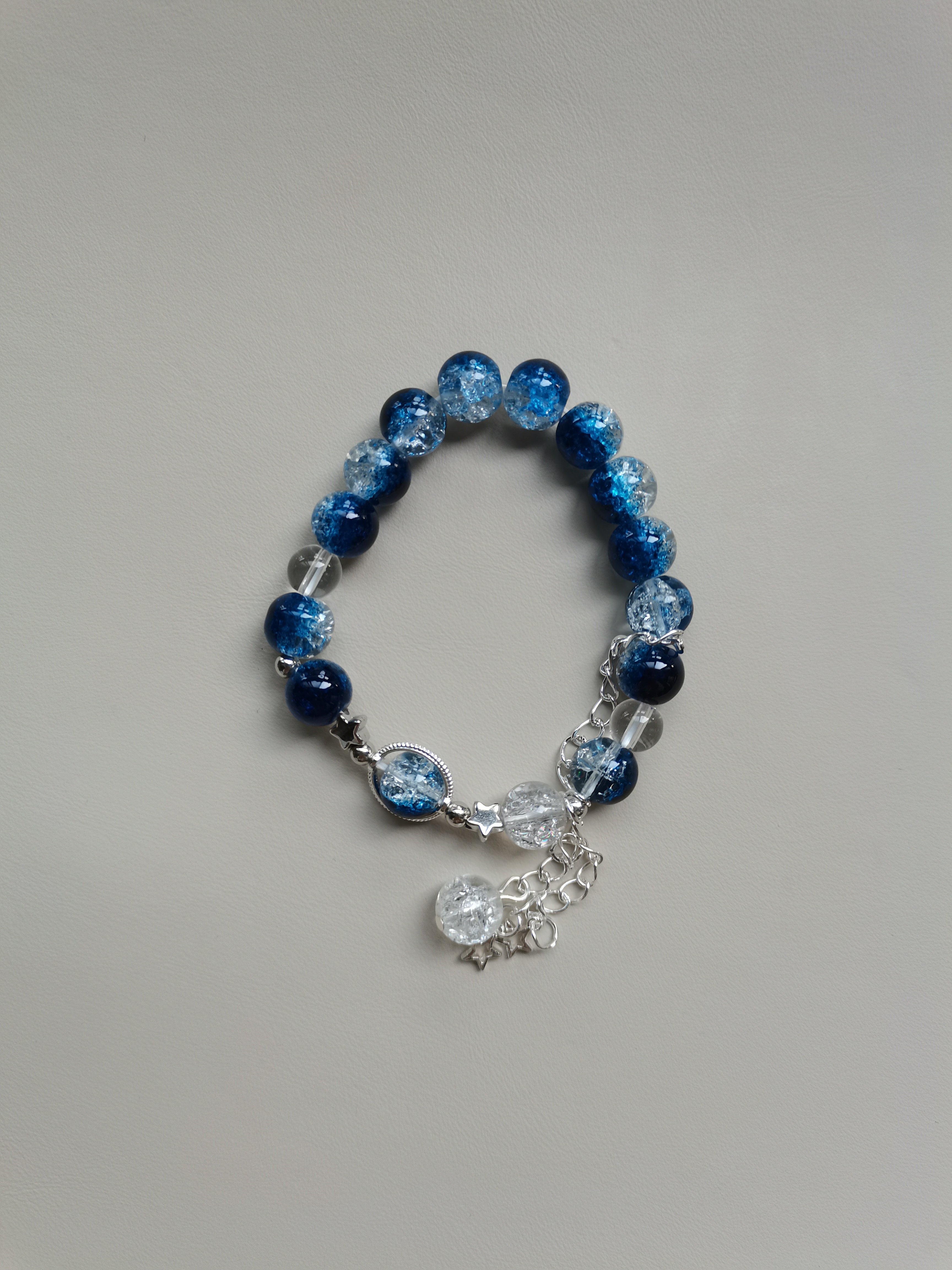 Glittery Blue & Clear Bead Bracelet with Dangling Stars