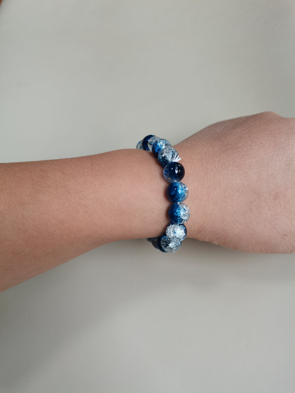 Glittery Blue & Clear Bead Bracelet with Dangling Stars