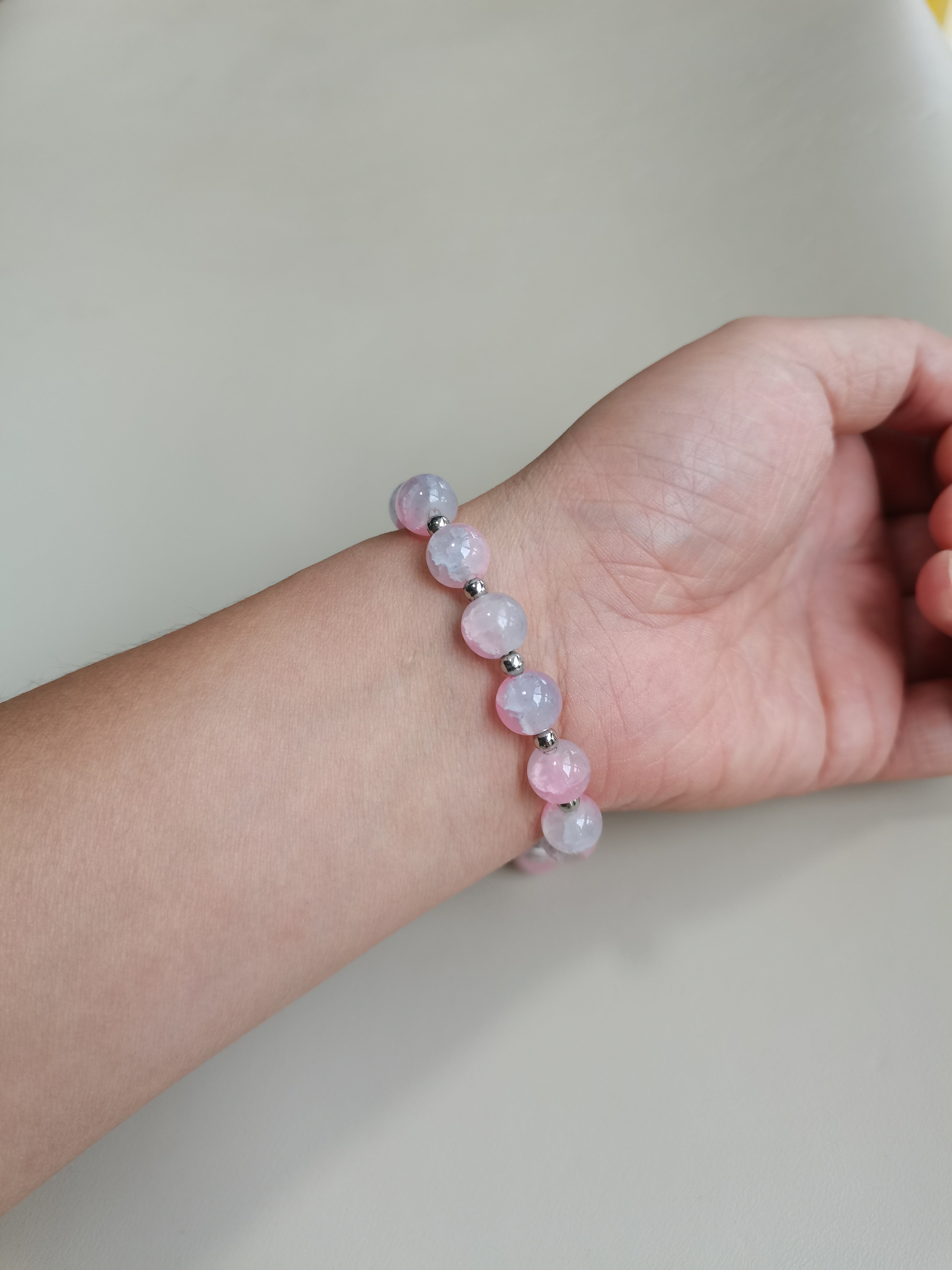 Pink Crystal Beaded Bracelet with Butterfly Charm