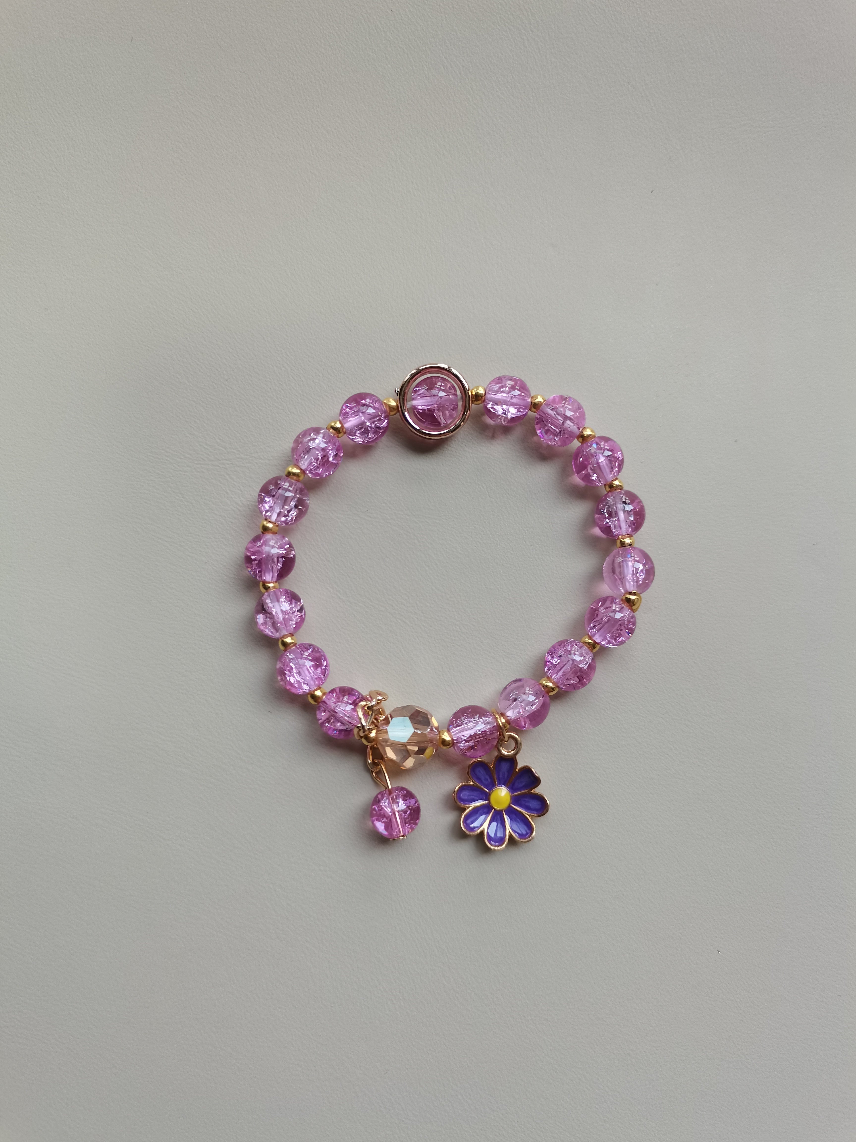 Dreamy Purple Crystal Beaded Bracelet with Daisy Flower Charm