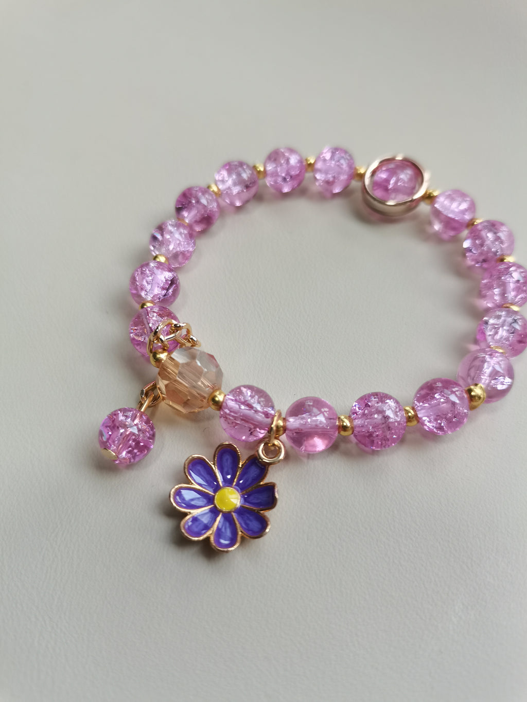 Dreamy Purple Crystal Beaded Bracelet with Daisy Flower Charm