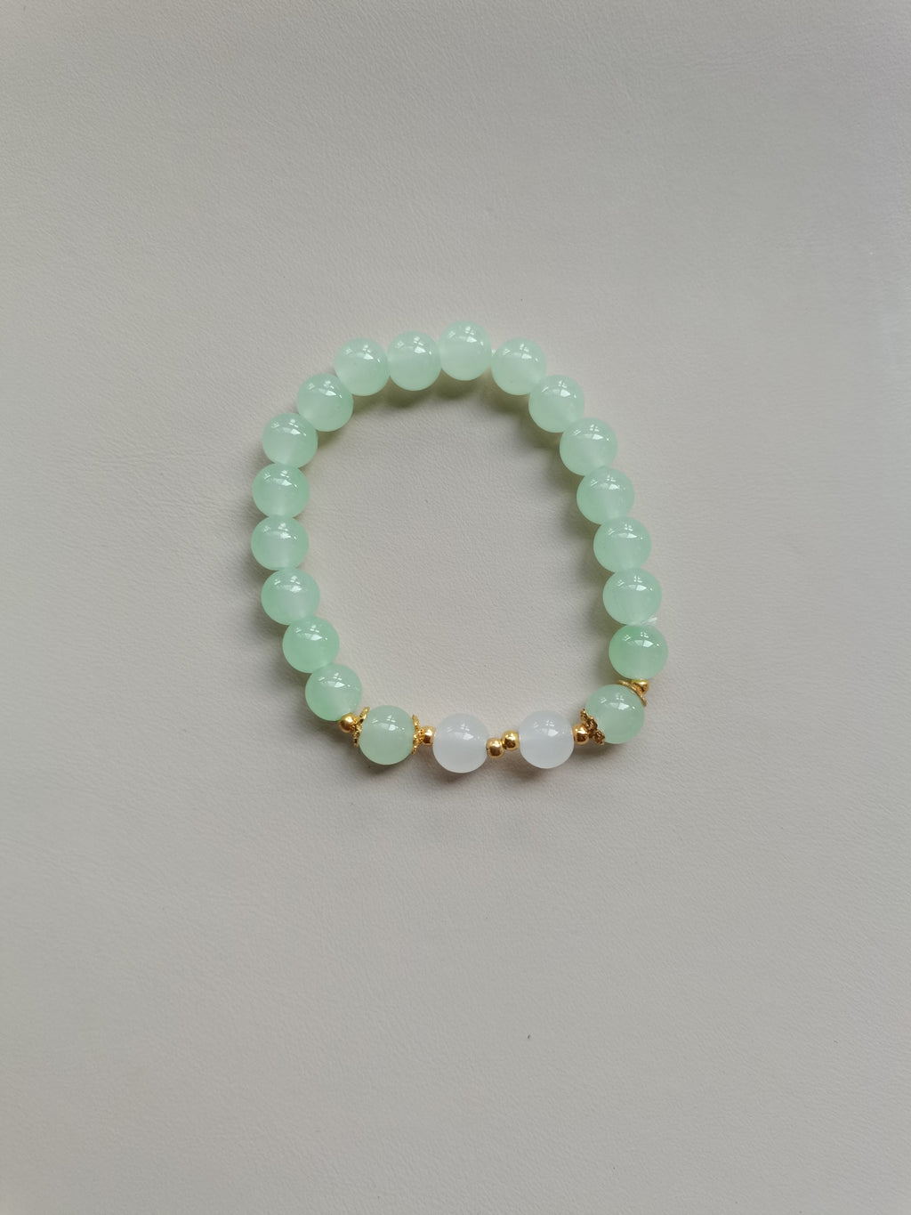 Light Green Beaded Bracelet with White Pearl Accents