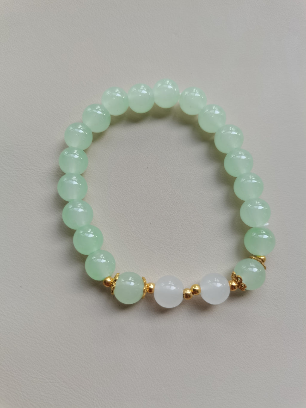 Light Green Beaded Bracelet with White Pearl Accents
