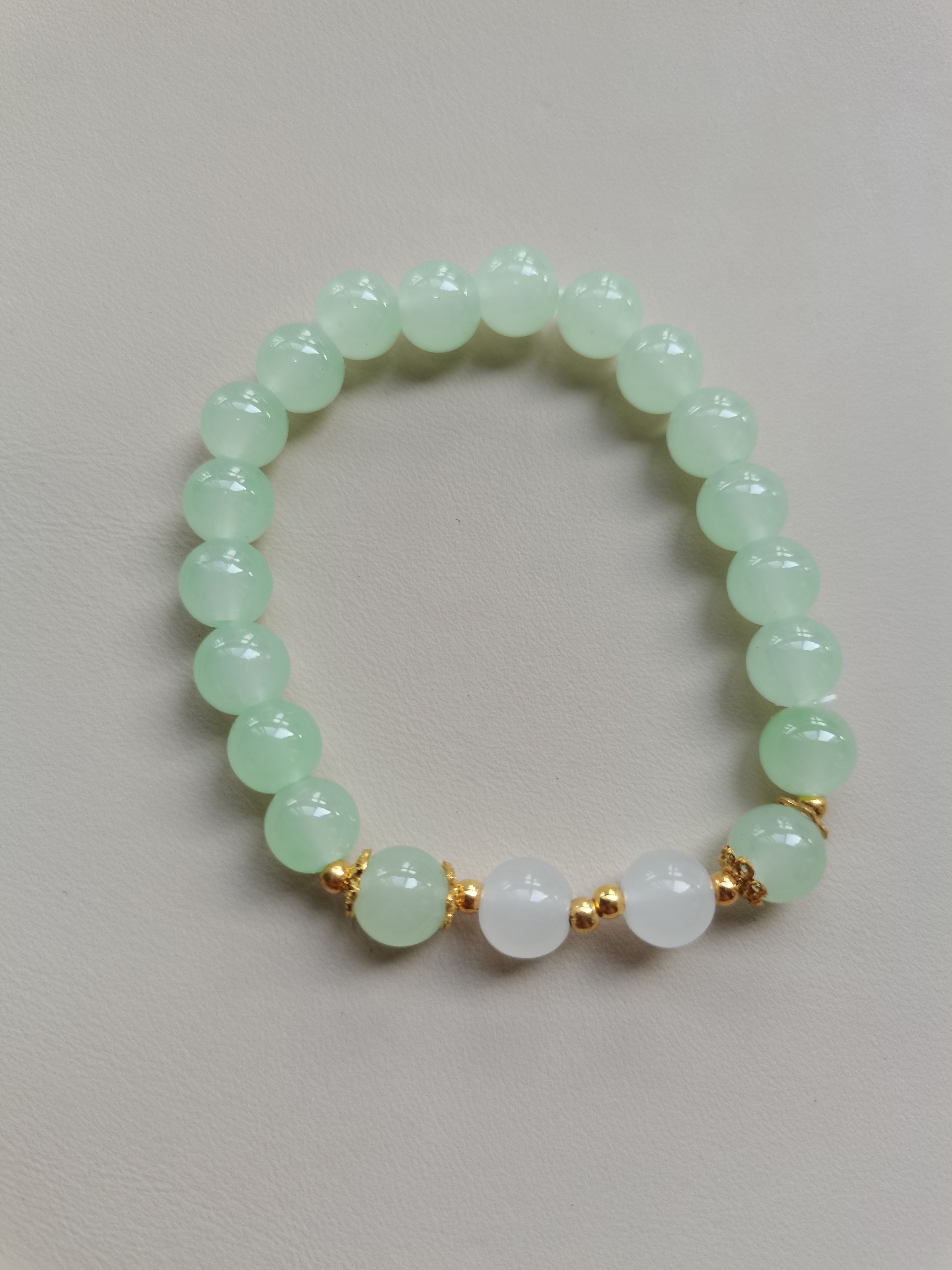 Light Green Beaded Bracelet with White Pearl Accents