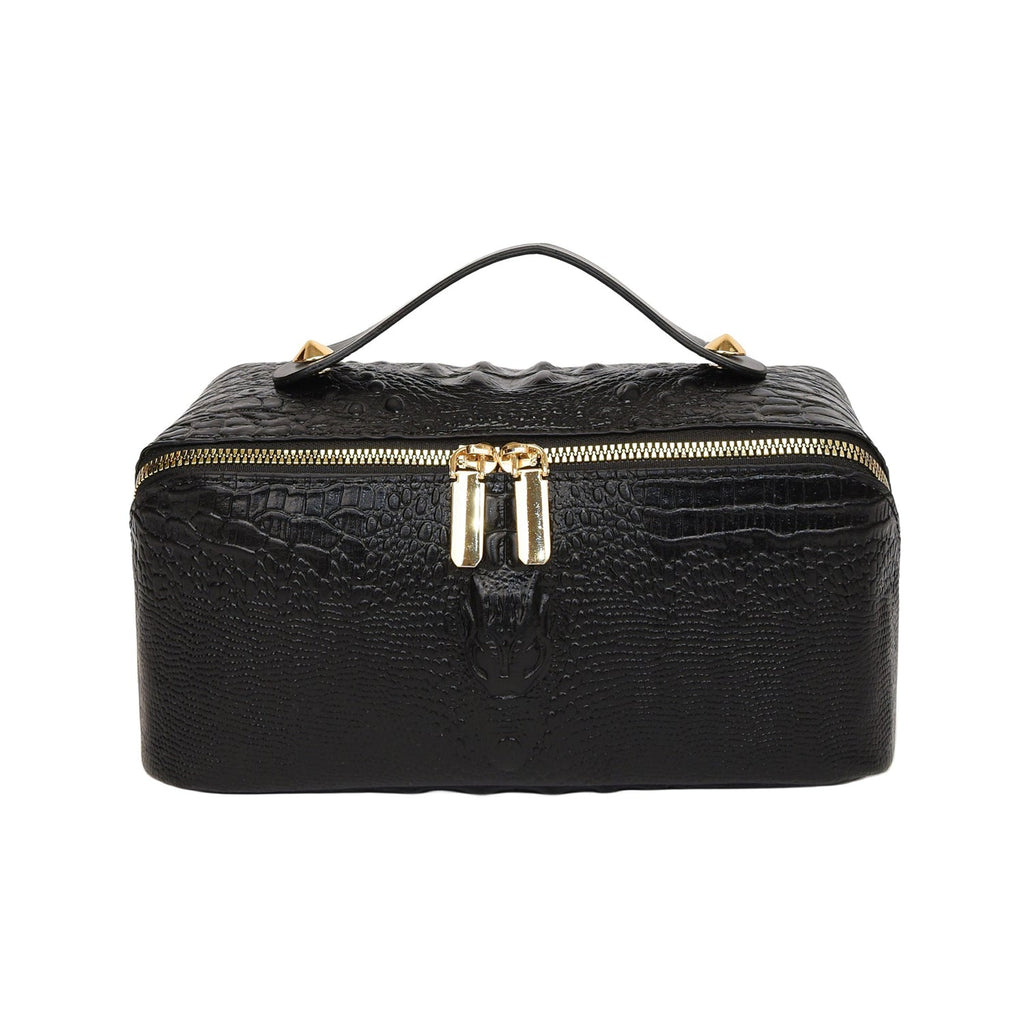 Crocodile-Embossed Travel Makeup Bag